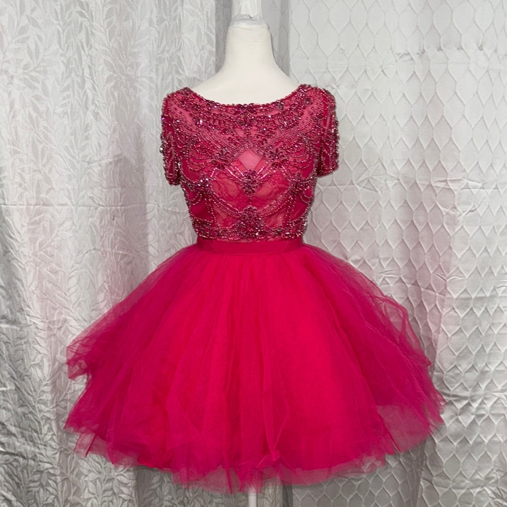fit to flair low back tull skirt size 2 hot pink